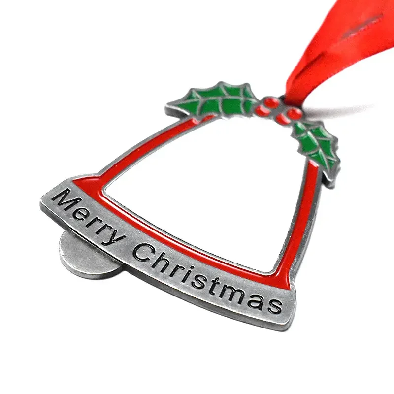 Sublimation Blank Xmas Tree Decor Ornament Cute Bell Shape Hanging Pendant with Red Hanging Rope  Holiday For DIY Logo Crafts