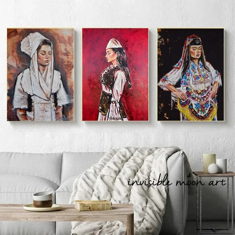 Graffiti Portraits of Traditional Albanian Women Girls Art Poster Canvas Painting Wall Print Picture for Living Room Home Decor