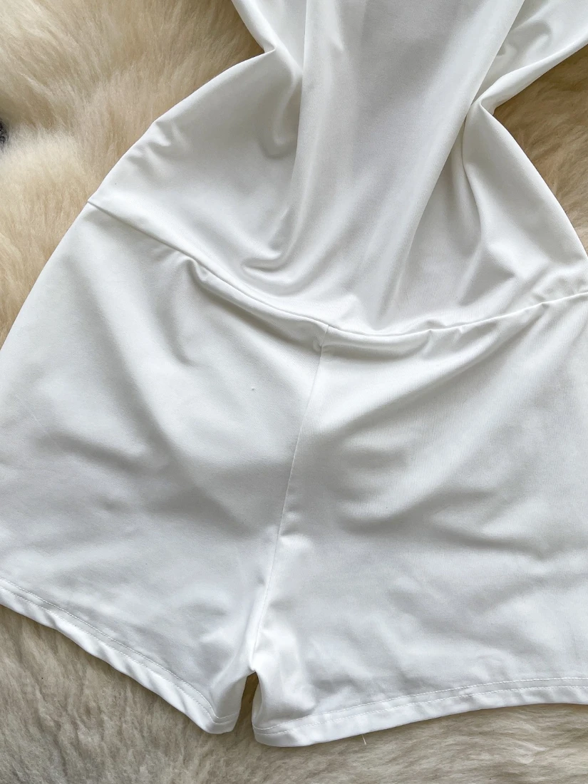 Foamlina-mono ajustado trenzado para mujer, traje Sexy de calle europea con escote en V profundo, pantalones informales de manga corta, verano