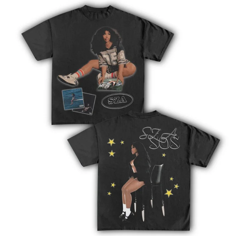 SZA SOS Singer Music Collection Cotton T-shirt Women Unisex Fans Essentials Short Sleeve Retro Tops Summer Vintage Print Tees