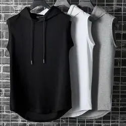 Hoode Men Tank Top Summer Muscle Hoodie Vest Sleeveless Running T-Shirts Sweatshirt Men Vest Bodybuilding Workout Fitness Shirt