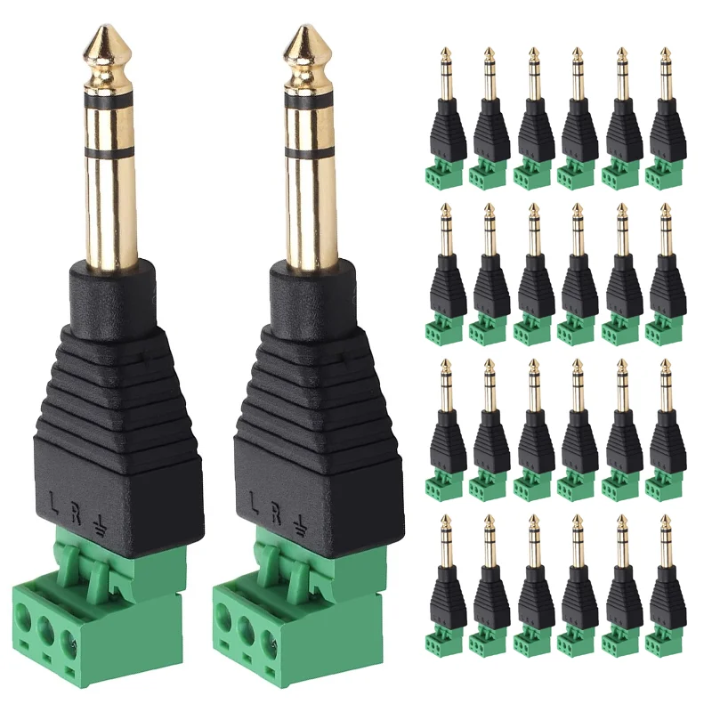 

5/20/100PCS Stereo 6.35mm Male to AV Screw Video Terminal Adapter Converter Gold Plated Pluggable Solderless Plug for Audio