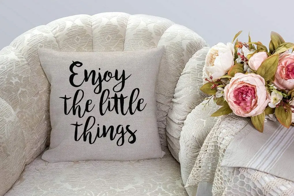 Quote Saying Decor Throw Pillow Covers Enjoy The Little Things with Motivational Words Cotton Linen Decorative