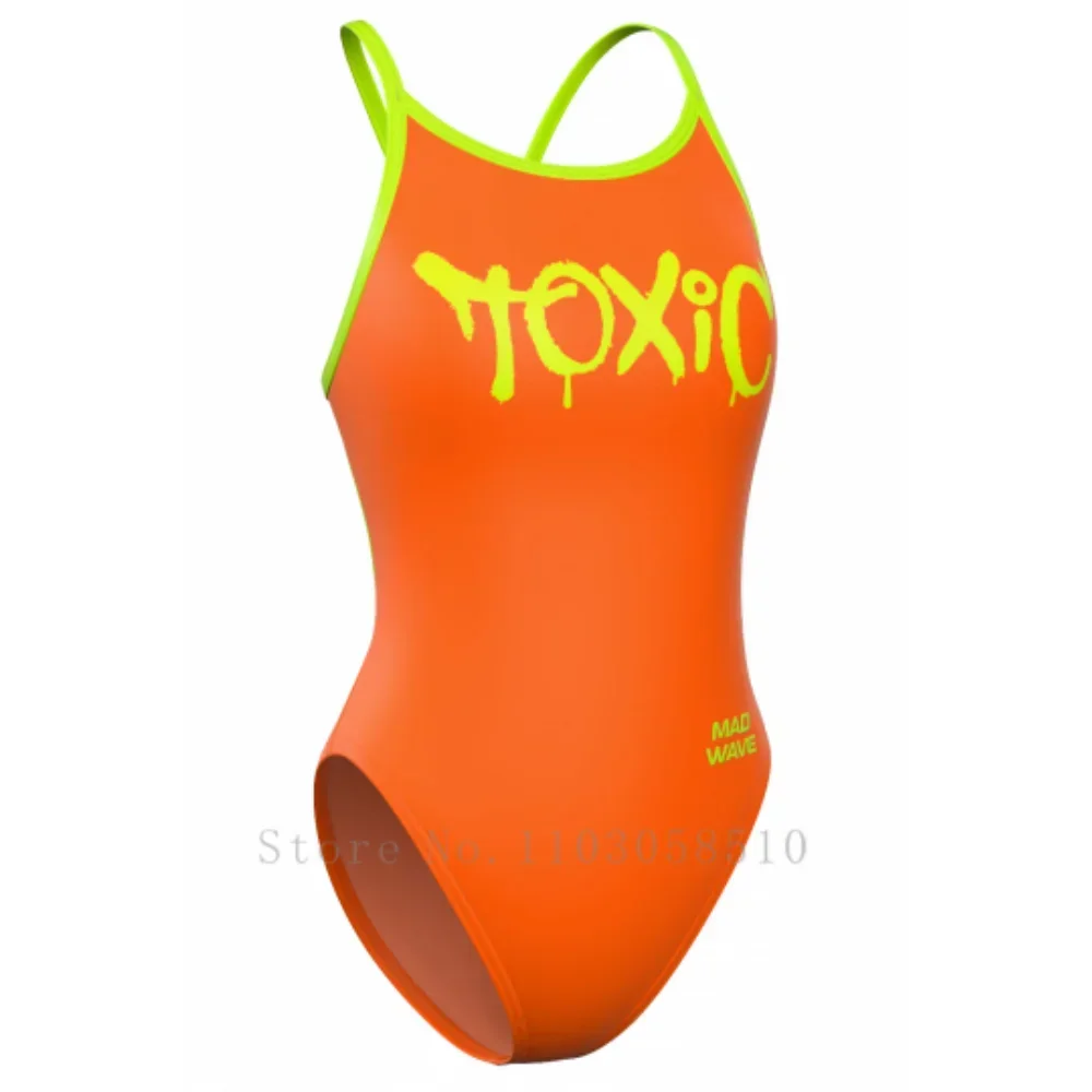 mad wave Women Swimsuit Triathlon Back Sexy One-piece Suit Swimwear Functional Training Swimsuit Swimminggown Skeleton Printing