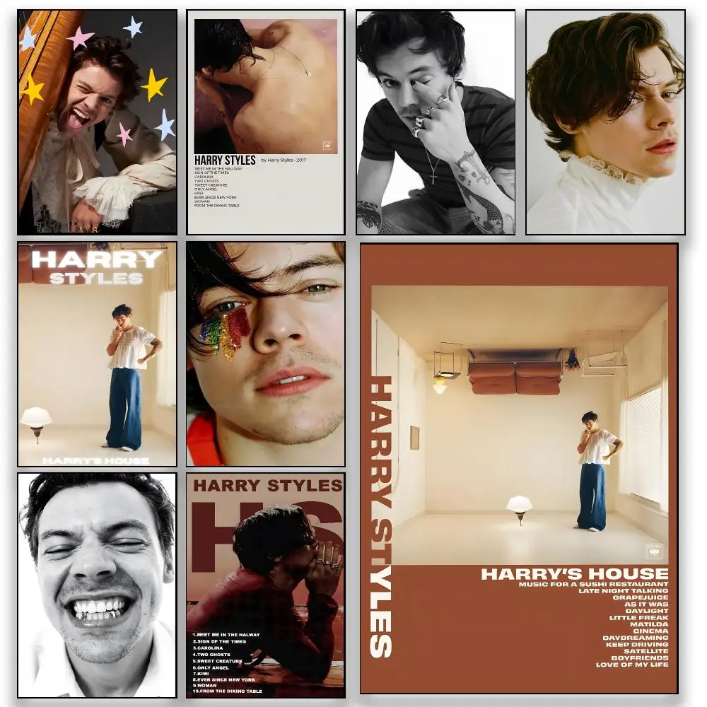 Music H-Harry Styles British Pop Singer Trendy Poster HD Wall Decor for Bedroom Living Room Dorm Bar Cafe Office Gift
