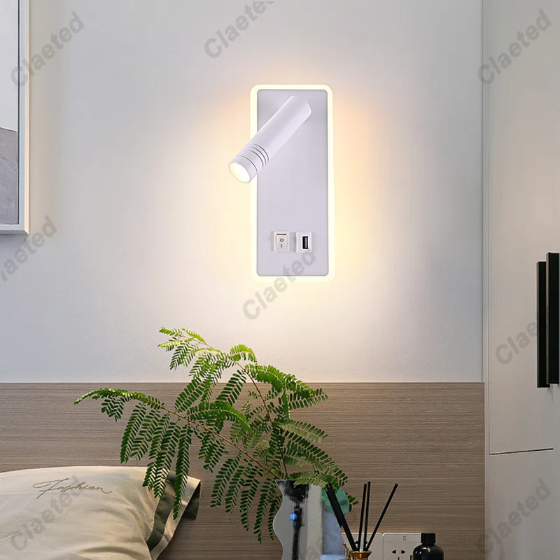 Imagem -04 - Led Minimalista Ângulo Ajustável Lâmpada de Parede Usb Soquete Recarregável Bedroom Bedside Reading Lamp Corredor Lâmpada de Parede Eua eu Plug