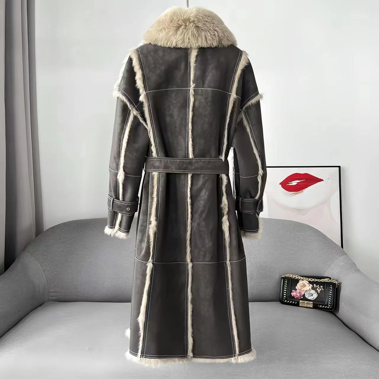 Real Leather Rabbit Fur Coat for Women, Thick Warm Lamb Fur Jacket, Loose Overcoat, Female Clothing, High Quality, New, Winter