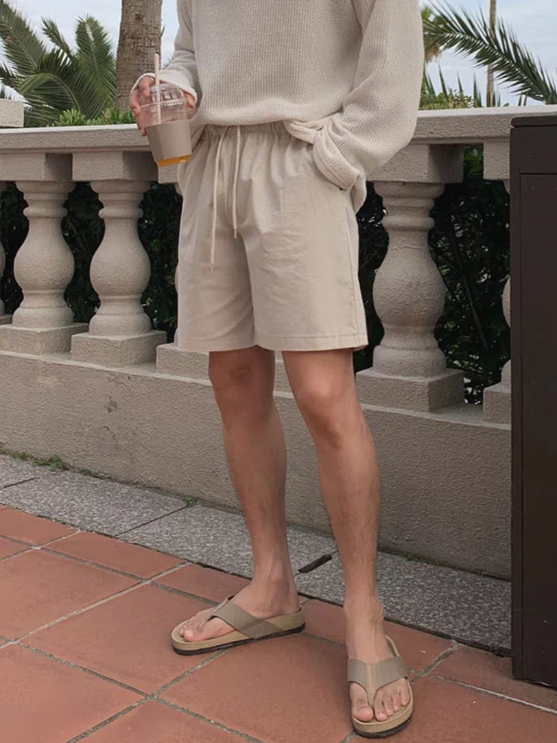 

Американская хлопково-льняная рабочая одежда в стиле ретро, мужская модная свободная прямая дышащая льняная верхняя одежда с пятью точками, летняя повседневная одежда...