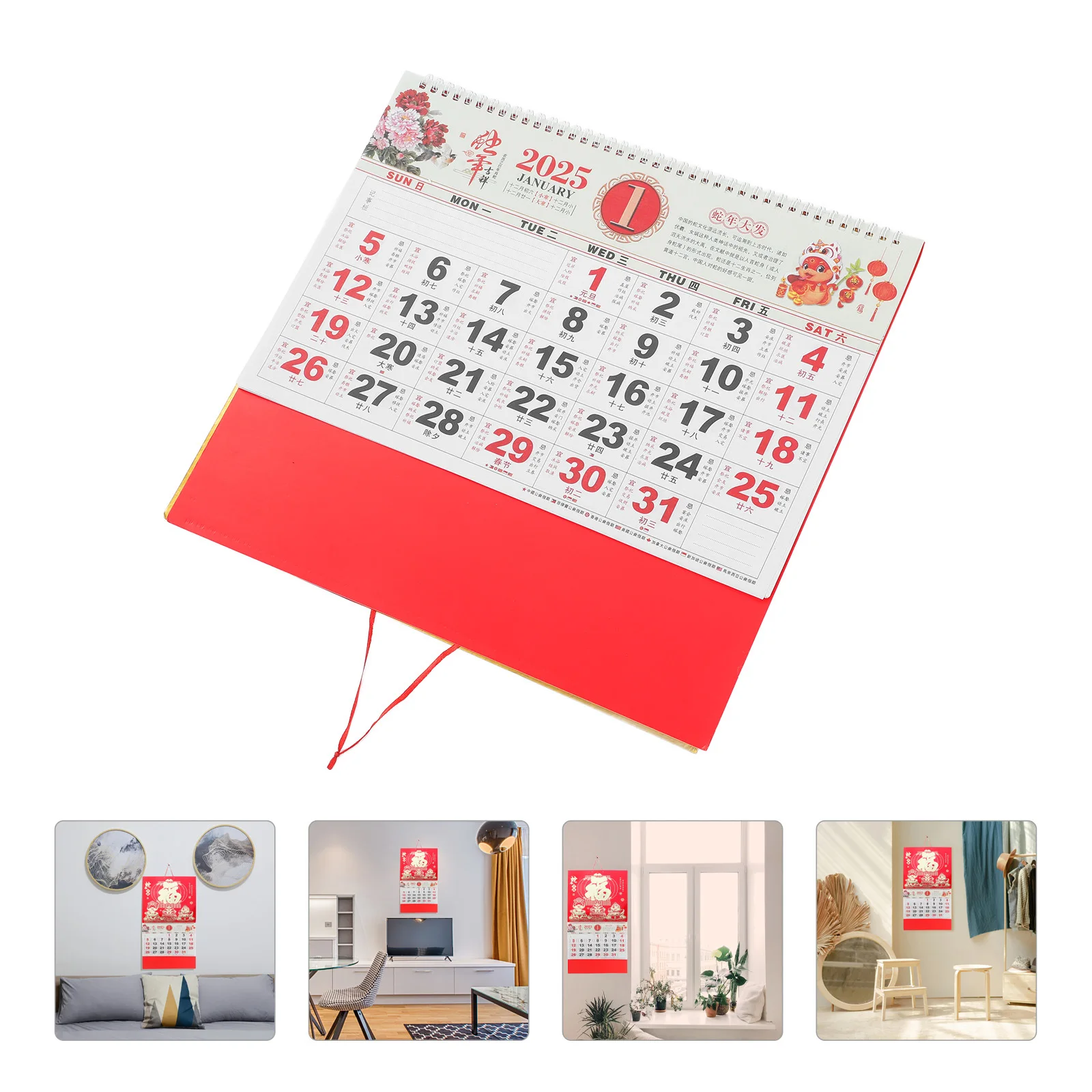 

Китайский традиционный подвесной календарь на год змеи, бумажный ежемесячный настенный календарь на 2025 год, декоративный планировщик лунного фестиваля для дома и офиса