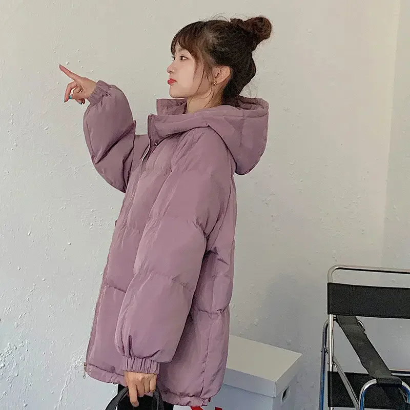 

Hooded Parkas Women Pure Lovely Casual Fit Harajuku Winter High Street Femme Solid Ins New Collection Student Outwear Korean Hot