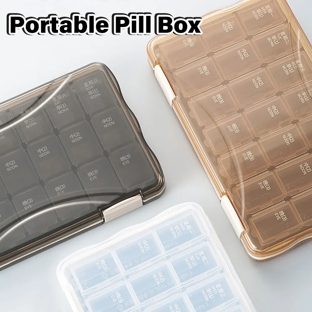 SW New Portable Travel Pill Box 21/28 Grids Weekly 7 Days Pills Case Vitamin Fish Oils Medicine Storage Organizer Container Box