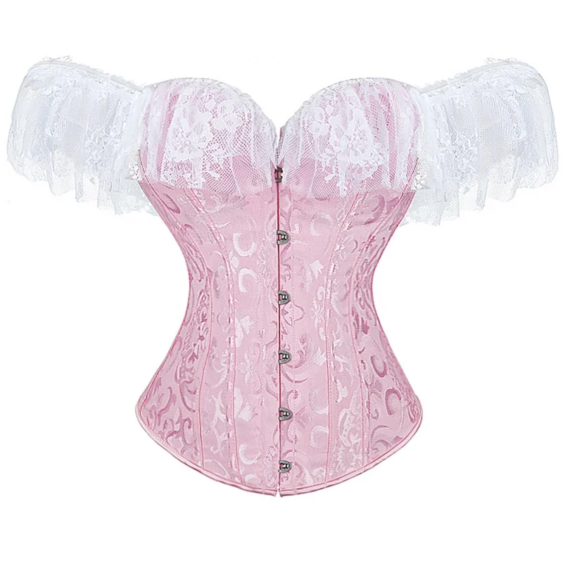 Sexy Corset Top Bustier Lingerie Women with Short Sleeves Renaissance Plus Size Lace Floral Costumes Black White Red Blue