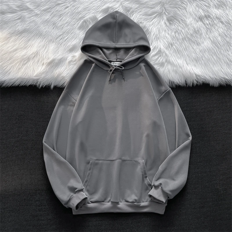 Plus Size Spring and Autumn Thin Hooded Sweater Men's Ins Hong Kong Style Retro Loose Large Size Solid Color Coat Korean Version