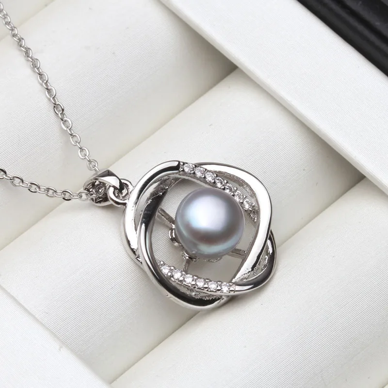 Wedding Black Natural Freshwater Pearl Pendant,Real 925 Sterling Silver Pearl Pendant Wife Mother Anniversary Gift White Pink