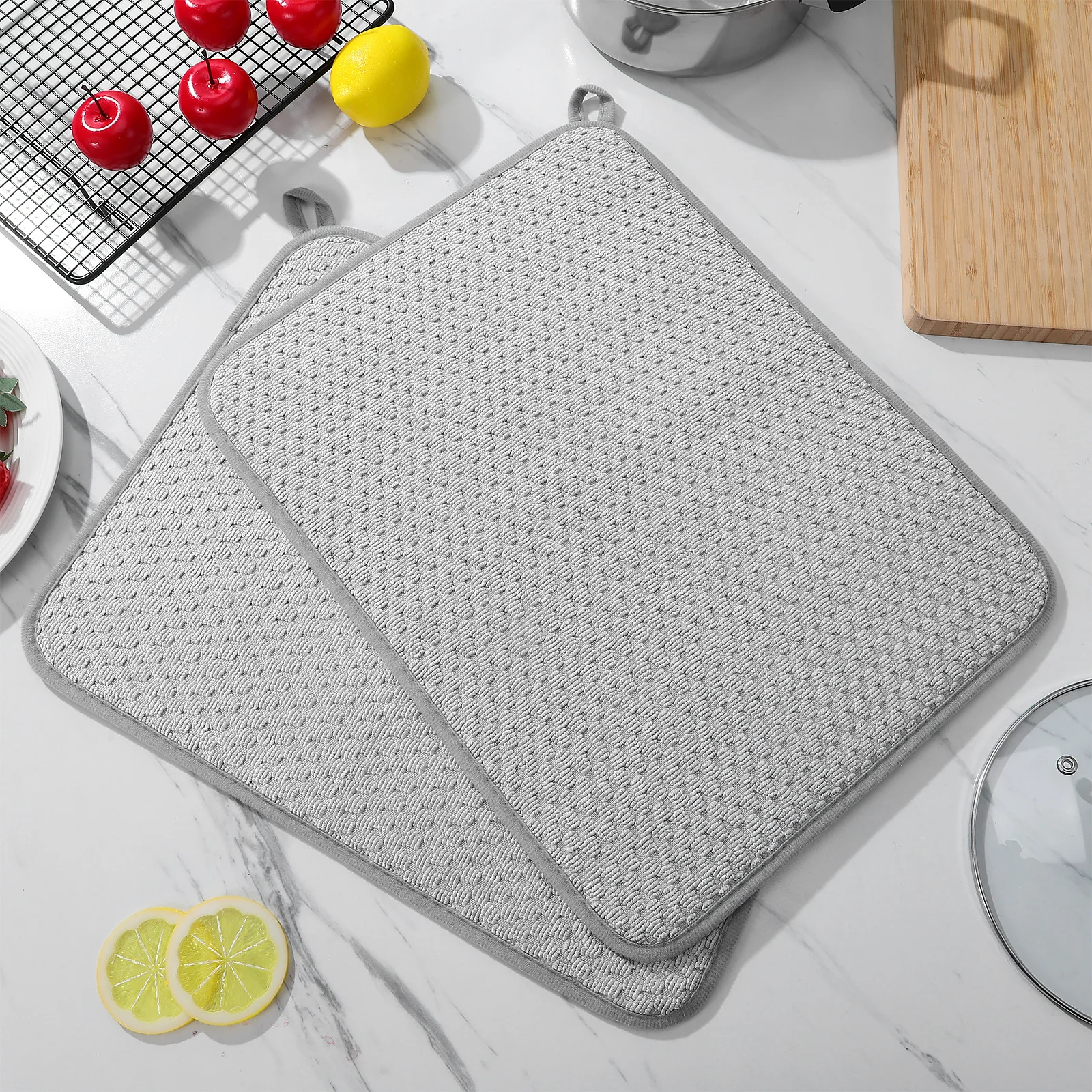 

2Pcs Absorbent Dish Drying Mat Quick Dry Kitchen Sink Drainer Mat Hot Pad for Pots Glasses Utensils Counter Protection