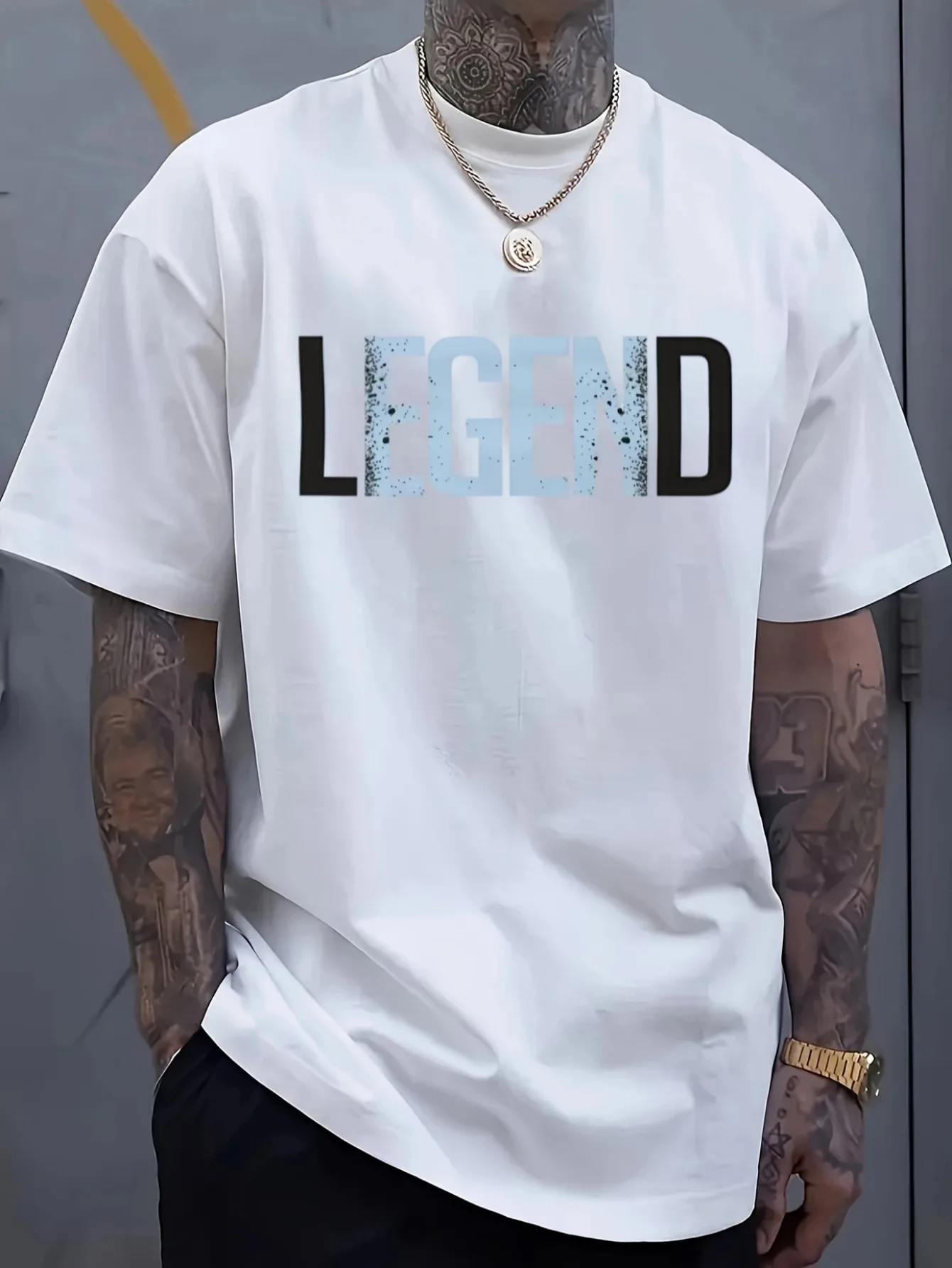 Fashionable Printed Men's T-Shirt, Simple Cut That Highlights Masculine Charm, Made from a Combination of Solid Color and Vibrant Prints, Comfortable and Breathable, a Classic Summer Essential, Plus Size