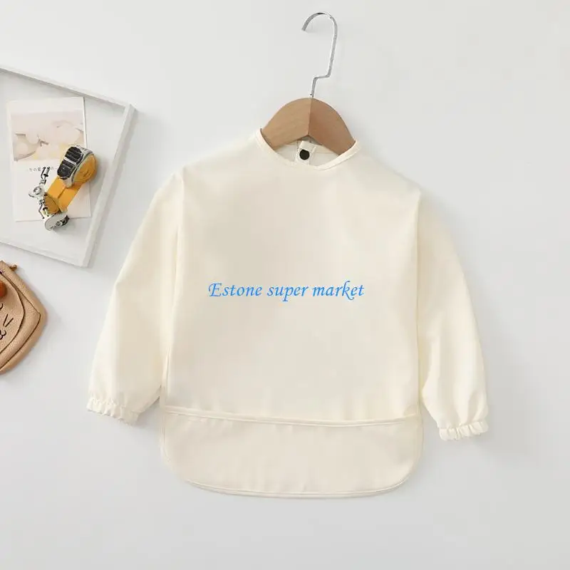 

090B Neutral Infant Boys Girls Coverall Burp Cloth Wearable Bib Long Sleeved Bibs