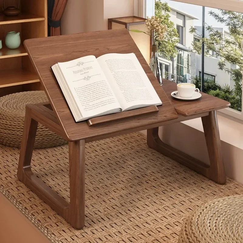 Solid Wood Bay Window Table Foldable Computer Desk Low Balcony Table Japanese Tatami Tea Table Bedside Laptop Desk for Home