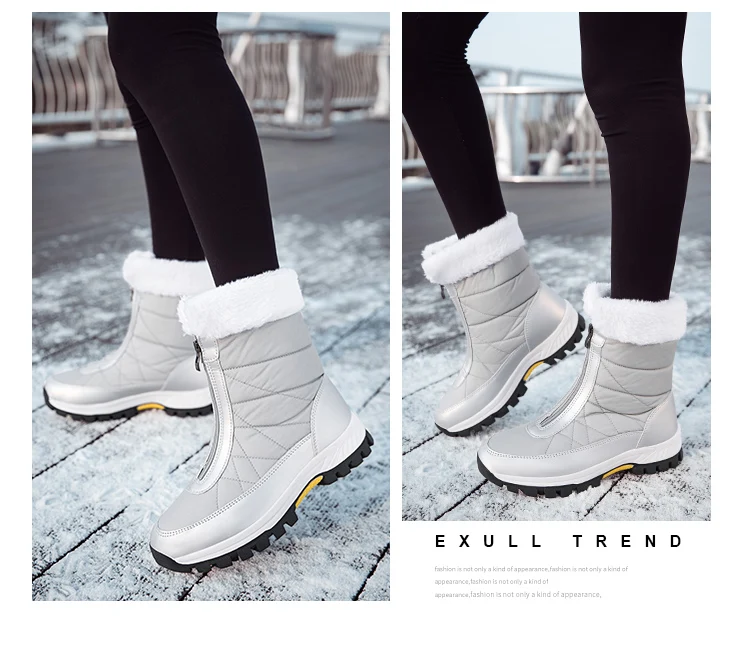 Winterweiße Damenstiefel, dicke Sohle, Baumwollschuhe, warmes Plüschfutter, rutschfest, bequeme Outdoor-Schneestiefel, Botas Mujer – Detail 13