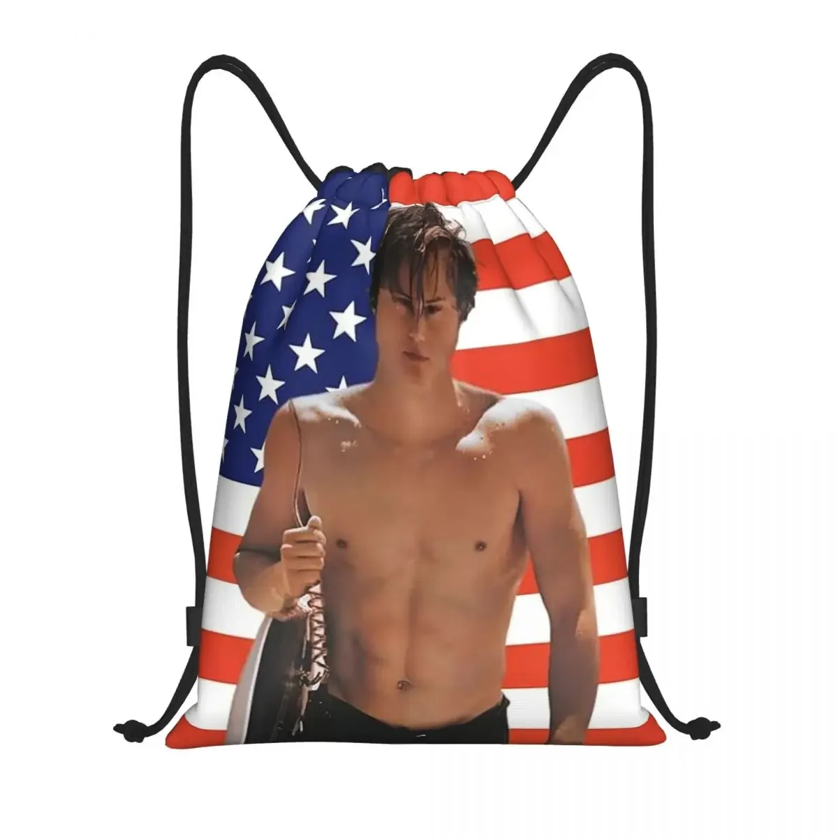 Custom JJ M-Maybank American Flag Drawstring Backpack Bags Lightweight TV Series Outer Banks Gym Sackpack Sacks for Shopping