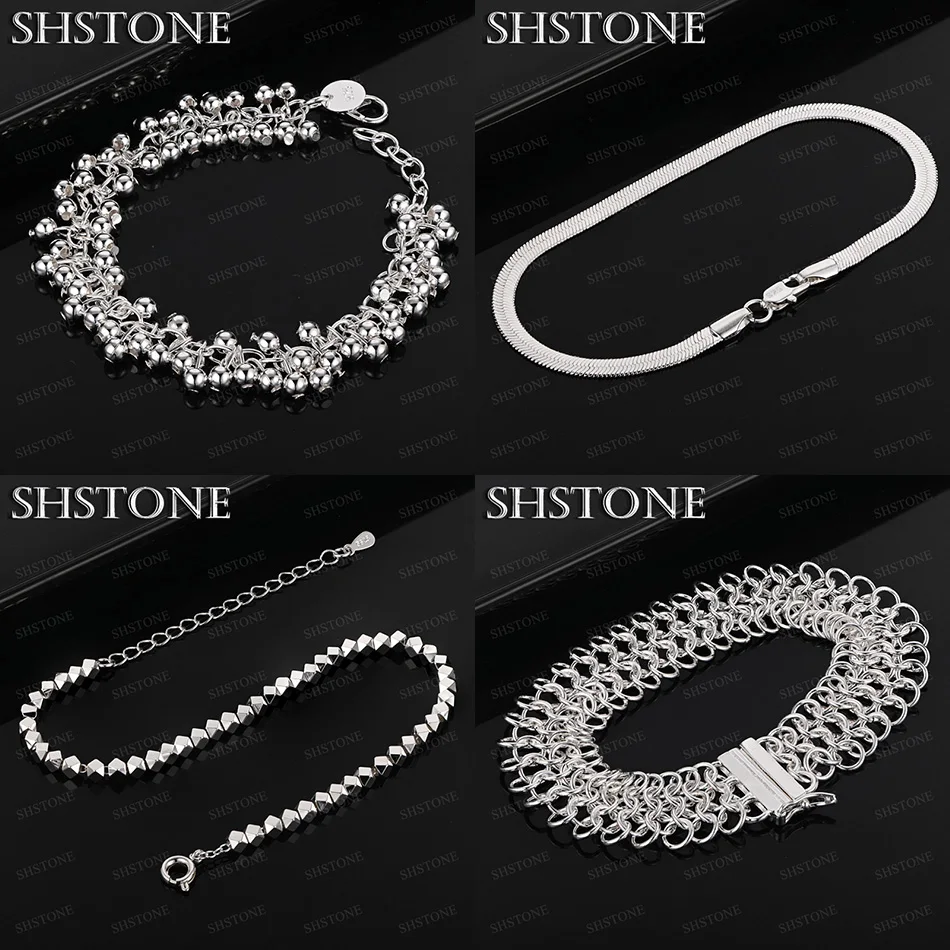 

New 925 Sterling Silver Beads Flat Side Chain Multi-Circle Irregular Bracelets Fashion Jewelry Accessories Birthday Party