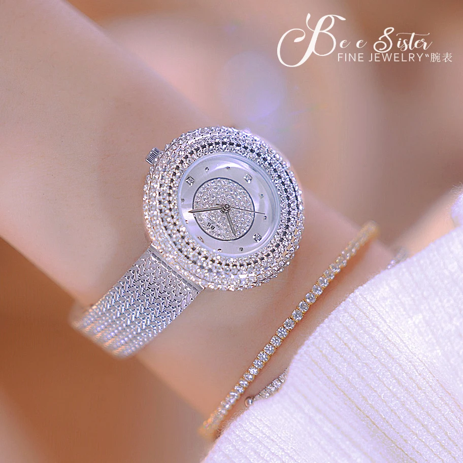 Relógios femininos de diamante relogio feminino com pulseira de malha ultrafina dourada para mulheres Relógio de pulso de quartzo com mostrador de cristal de luxo Relógio feminino da moda