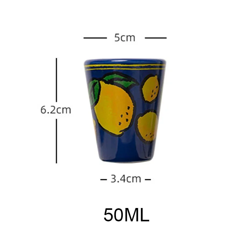 50ml Mini Coffee Mug Lemons Printed Japanese Espresso Cup Ceramic Latte Cup Creative Shot Glasses Home Cafe Bar Drinkware