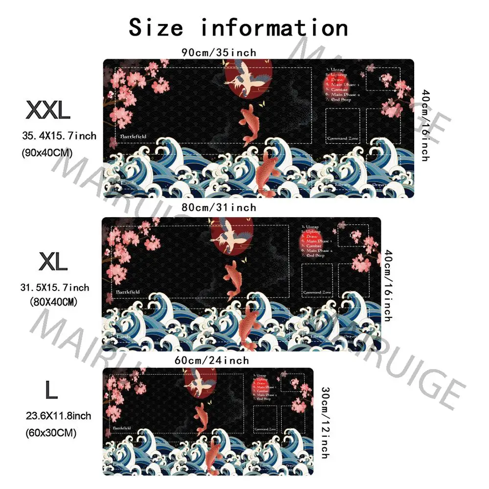Wave Koi Mouse Pad Game Mat Large Computer Office Mousepads XXL Anti-slip Rubber Table Mats for MTG DTCG CCG RPG Trading Card