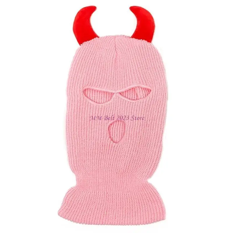 49ME Devil Horn Halloween Caps Breathable Warm Balaclava Caps Adult Winter Cycling Hat Party Hat Soft Face Cover Caps