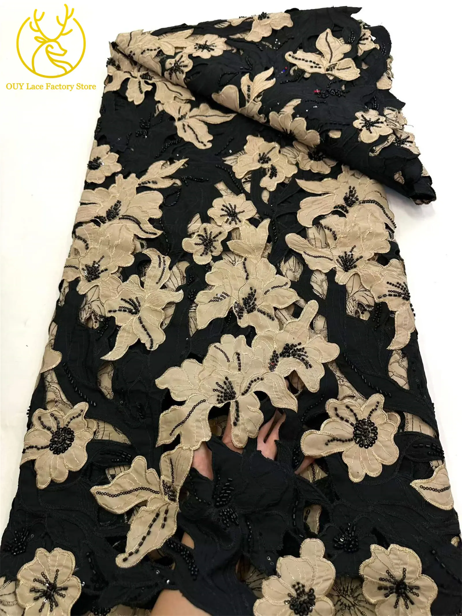 Modischer Afrikanischer Schwer Perlenverzierter Spitzenstoff 2026 Bestseller Französische Pailletten Chiffon-Spitze für Damen-Partykleider Nähmaterial – Detail 10