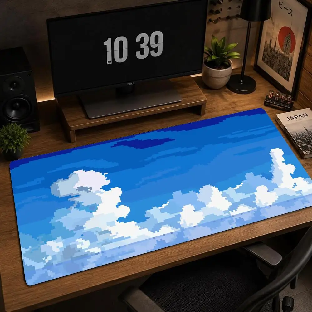 White Blue Large Gaming Mouse Pad XXL Pixel Sky Cloud Deskmat Non-Slip Rubber Game Mouse Mat Computer Keyboard Mausepad Gamer