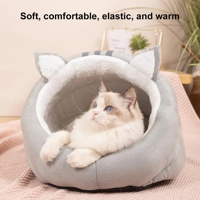 

Hooded Cat Bed Cave Kitten Bed House Cave Washable Adorable Warm Soothing Pet Beds With Non-Slip Bottom For Dogs & Cats