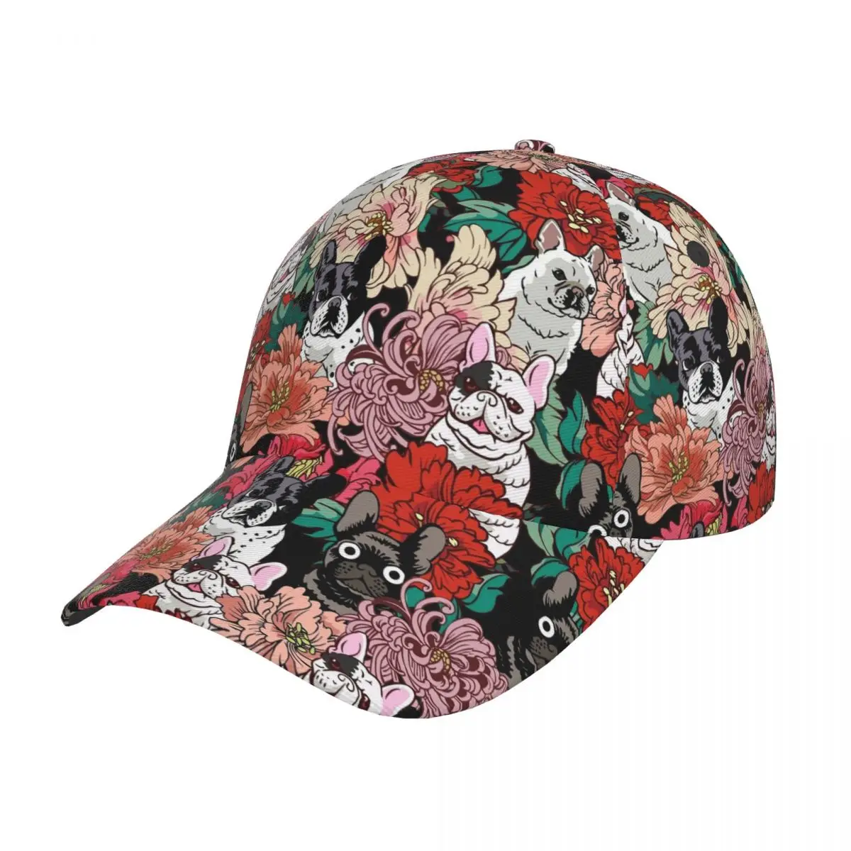 

Because French Bulldog Flower Blossom Trucker Hat Adjustable Accessories Floral Camouflage Headwear For Men Women Casquette