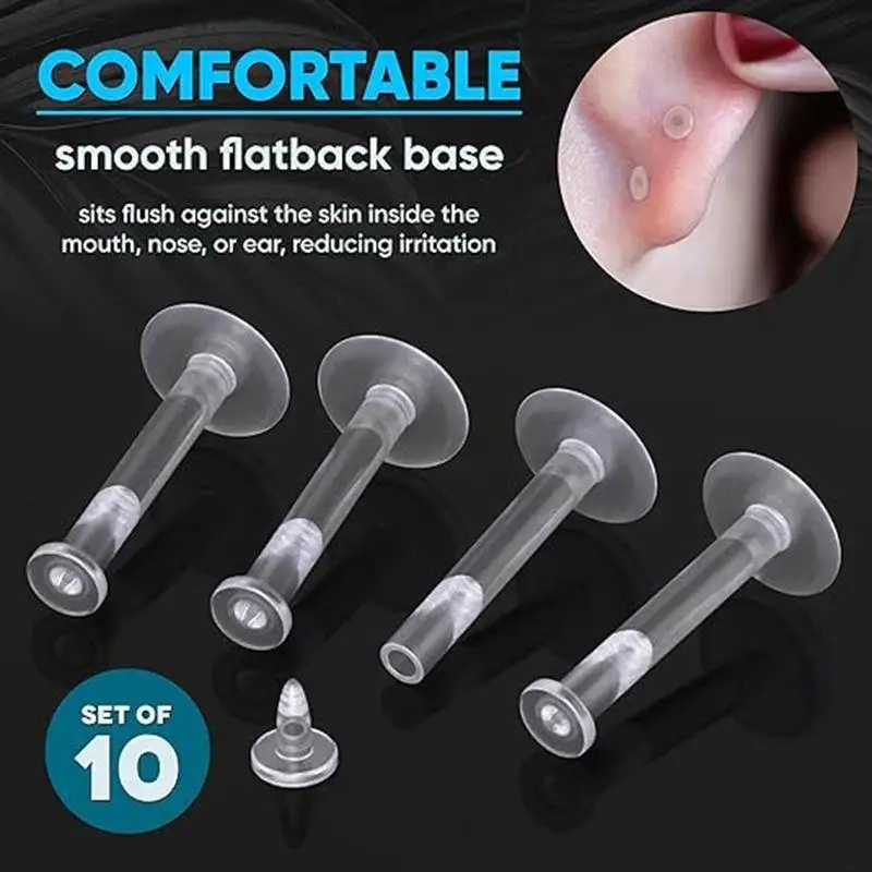 10 Pcs Clear Earrings, Labret Clear Piercing Retainers Plastic Clear Piercings Stud Earrings Cartilage Helix Tragus