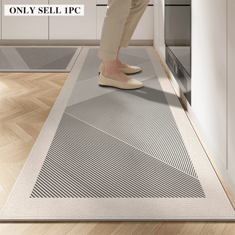 Kitchen Rug Long Strip Carpet PVC Waterproof Oil-proof Non-slip Leather Floor Mat Striped Rugs Minimalist Style Home Decor Mats