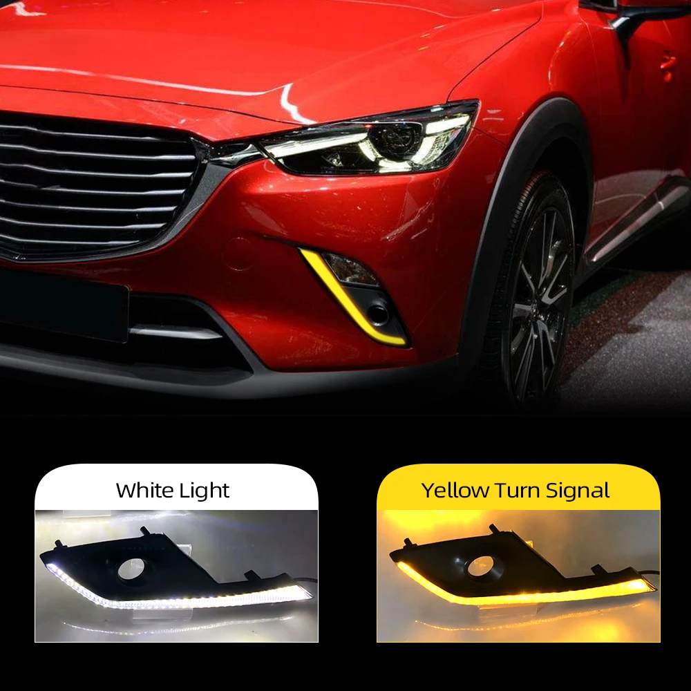 For Mazda CX-3 CX3 2015 2016 2017 2018 2019 2020 1Pair Car DRL LED Daytime Running Light with Yellow Turn Signal Function view 2