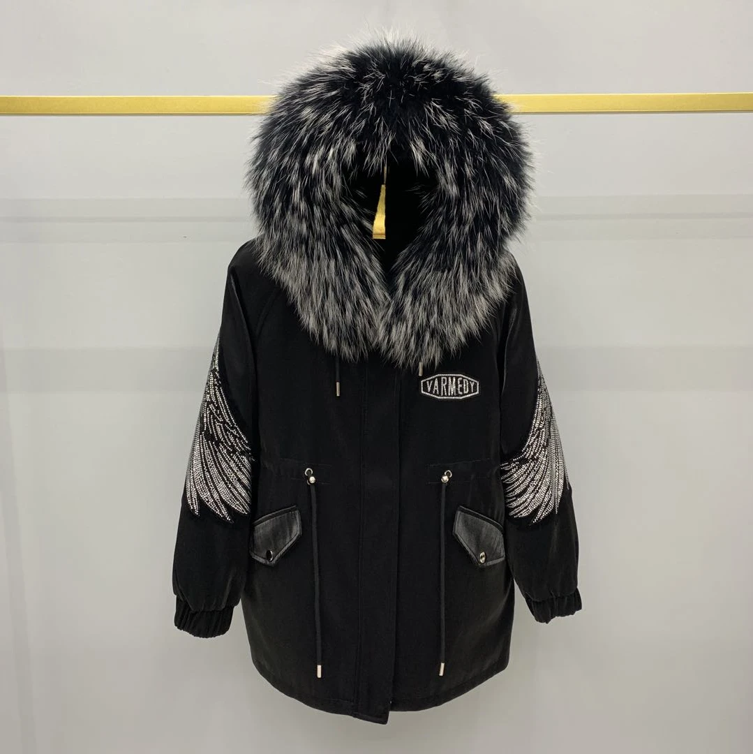 Parkas à capuche mi-longs avec col en fourrure pour femmes, manteau rembourré, doublure de lapin Rex, offres spéciales, vêtements d'extérieur d'hiver, nouveau, 2023