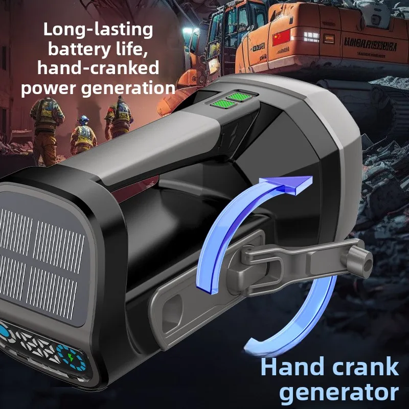 ZHAOZHANGX Solar Portable Hand-Cranked Three-Source Super Bright Durable Outdoor Spotlight with Multifunction and Charging