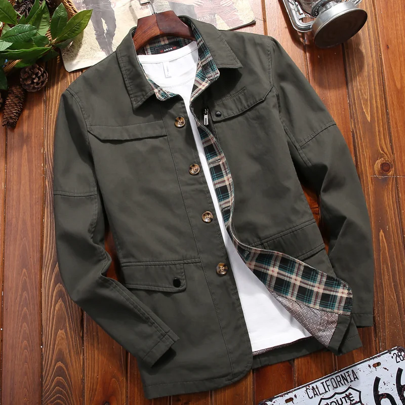 

Men's Spring Autumn Casual Jackets Outwear 2023 New Fashion Lattice Coat Slim Military Cargo Clothing