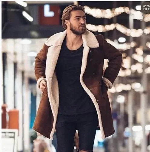 New Amazon Fast Buy Wish Foreign Trade Winter Shake Grain Fleece Compound Simulation Chamois Leather Men's Warm Jacket