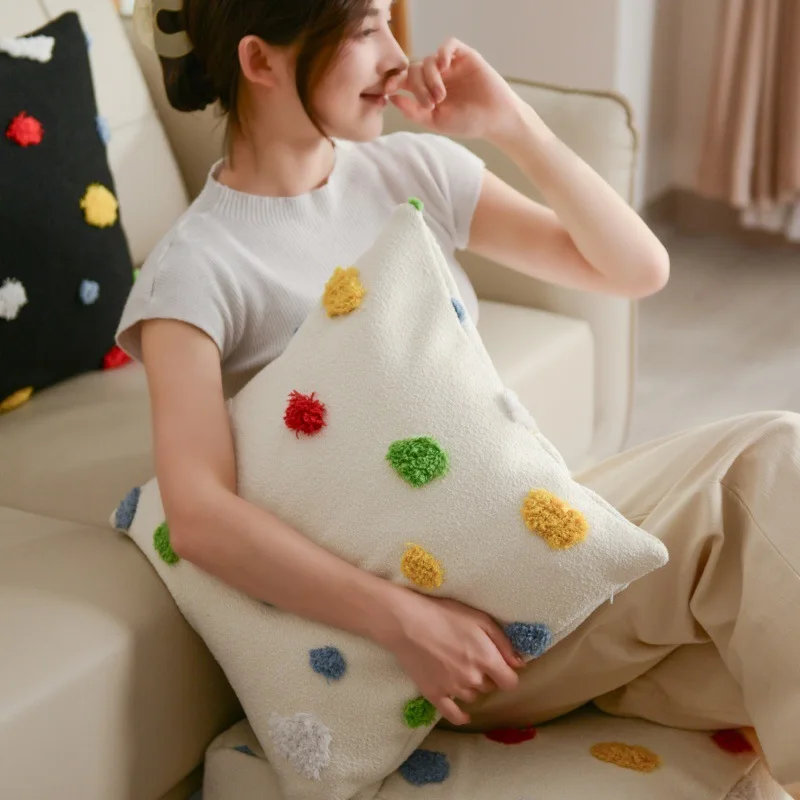 

Luxury Nordic INS Style Pillowcases Simple Tufted Embroidered Decorative Pillow Cover Velvet Polka Dot Polka Dots and Palettes