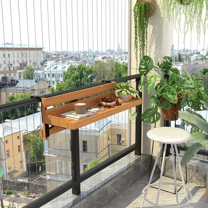 Foldable bar counter Balcony guardrail Flower stand Solid wood railing Shelf Hanging flower pot stand Succulent plant