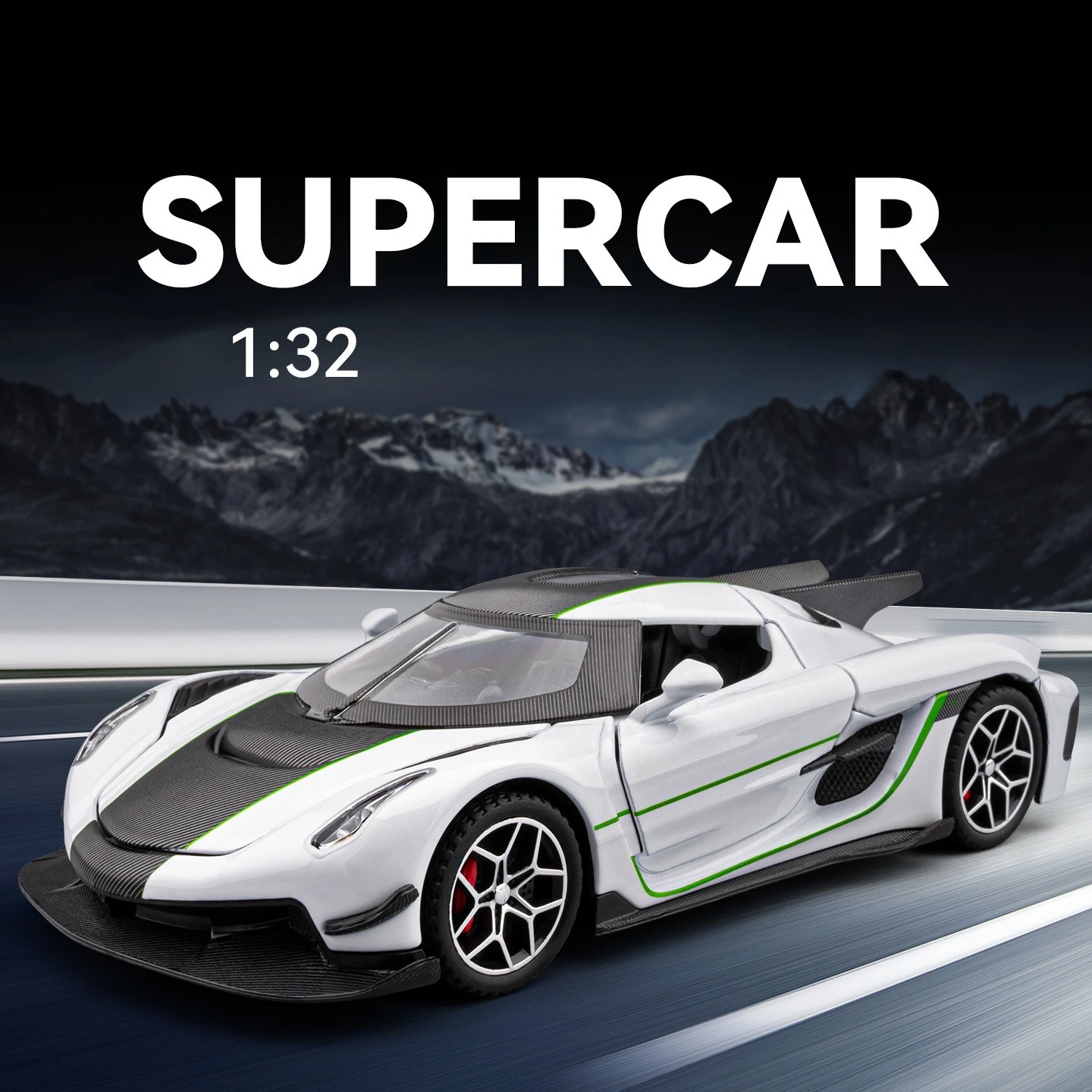 1:32 Supercar Metalowy Model Auta z Odlewu Stopowego z Dźwiękiem i Światłem, Napędem Pull-Back, Zabawka dla Dzieci, Miniaturowy Pojazd, Prezent Urodzinowy