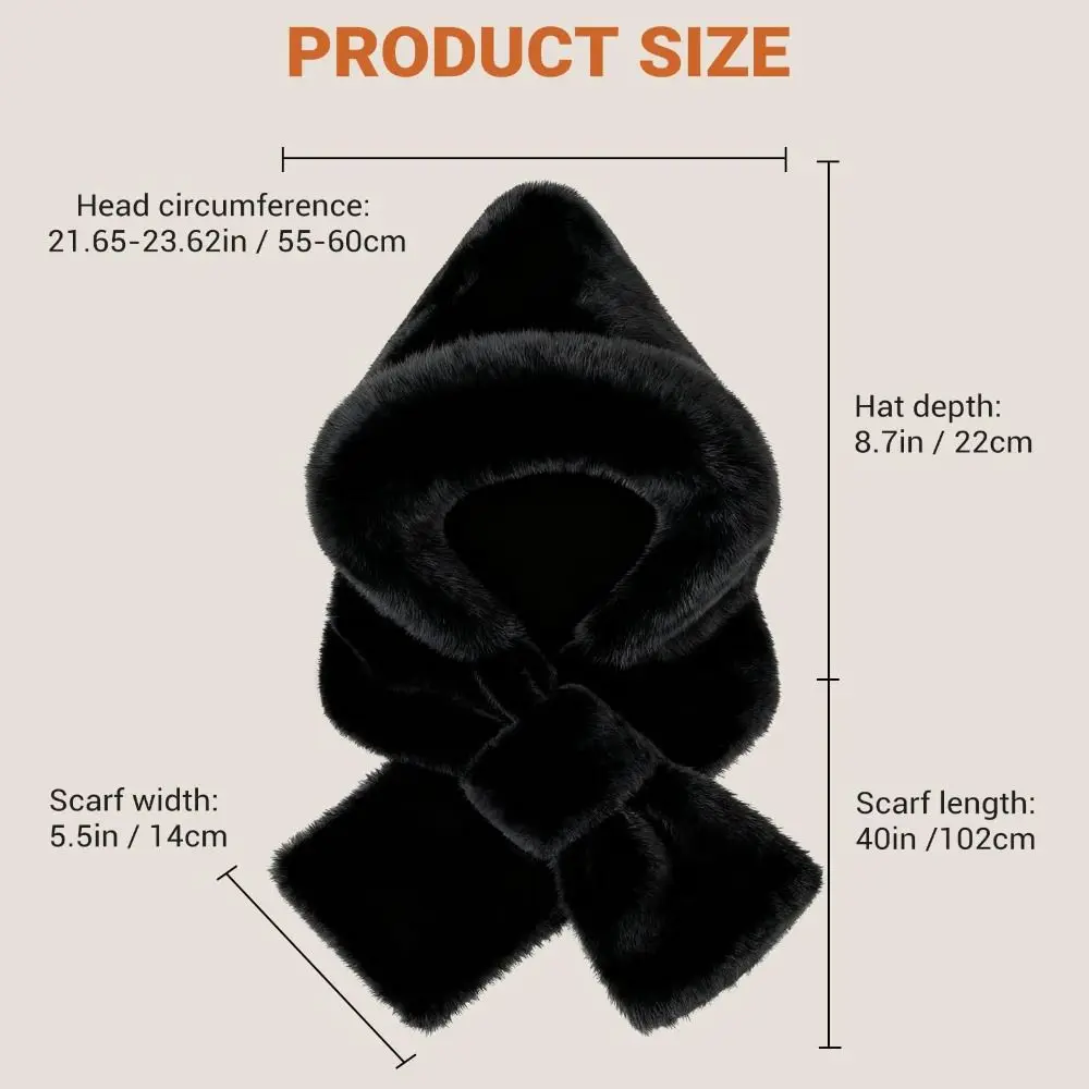 かわいい2-in-1フード付きスカーフふわふわソフト冬用フード付きスカーフ厚手帽子スカーフ手袋セット冬用