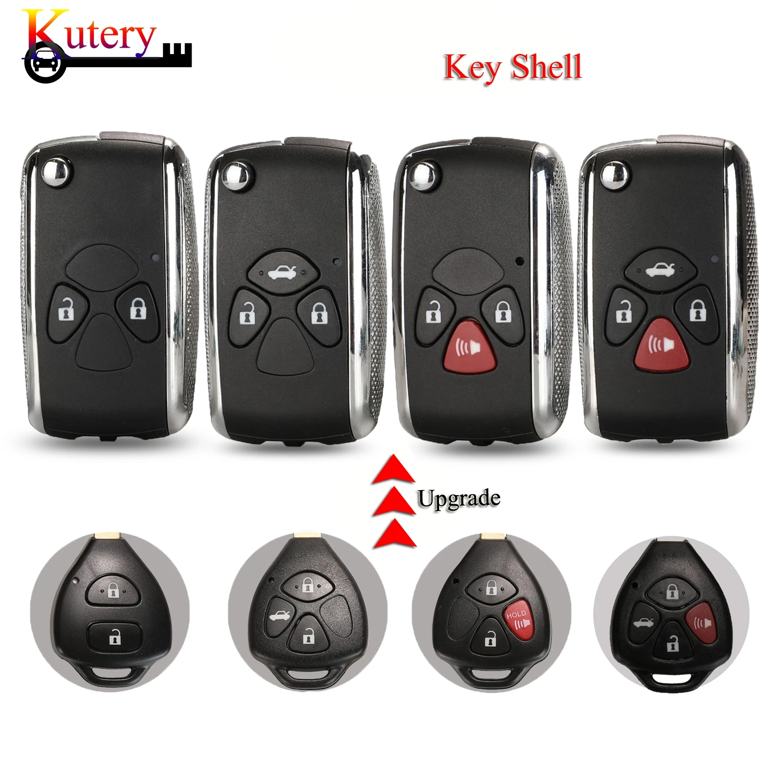 

jingyuqin Upgrade Folding Key Shell For Toyota Crown Camry Corolla Reiz RAV4 With TOY43/TOY40/TOY47Blade 2/3/4Buttons Case Cover