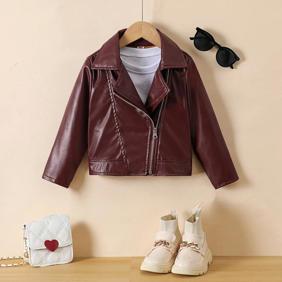 

2025 Autumn 3-8 Years girls' European and American leather jackets, spring children's British-style cycling pu leather jackets