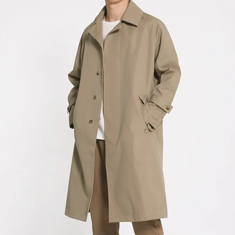Men's Trench Coat Long Knee-length Coat Men Trendy Casual Khaki Shoulder Spring Autumn