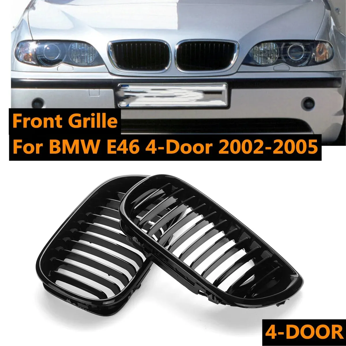 Glossy Black Front Kidney Grille For BMW 3 Series E46 320i 325i 328i 4 Door Sedan 2002-2005 Racing Grills Replacement Grill