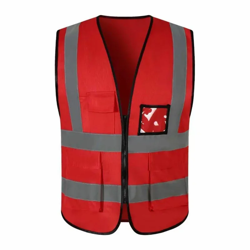 Breathable safety vest in bright colors with multiple pockets for transportation, railway and coal mine