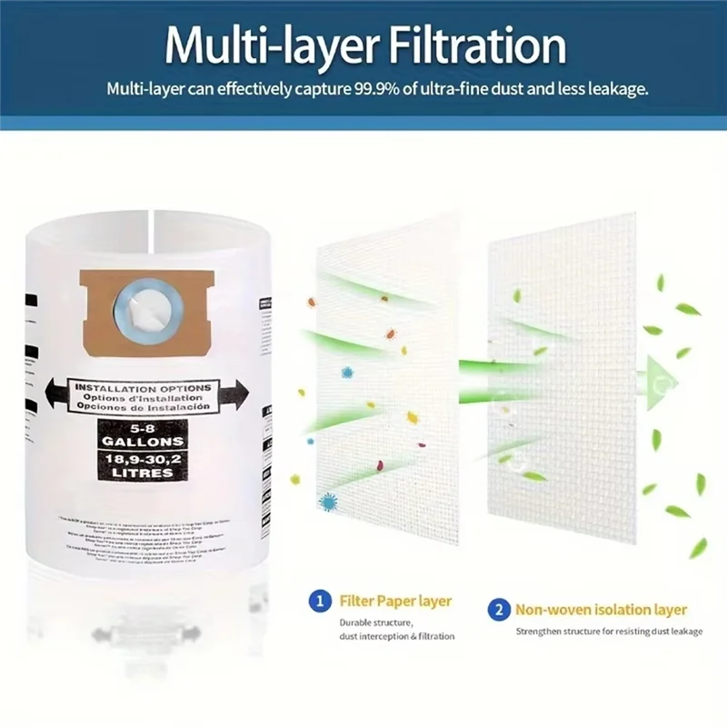 Sacchetti per la polvere per la sostituzione dell'aspirapolvere del negozio Sacchetti per la polvere Ridgid VF da 5-8 galloni 9066100 90661 universali